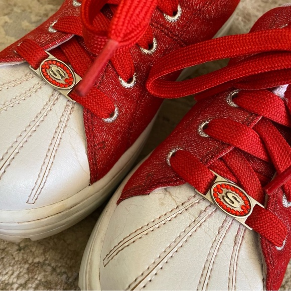 Skechers Vintage Y2K Platform Sneakers Backless Slip On Chunky Red Glitter: 8 - Picture 9 of 10